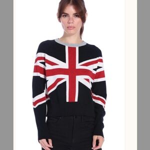 $244 MINNIE ROSE Union Jack Cotton/Cashmere Blend Sweater NWOt/sz XS